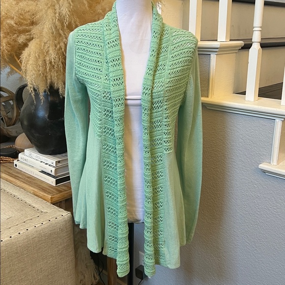 Anthropologie Angel of the North Turquoise Open Front Linen Blend Cardigan M - Picture 1 of 8